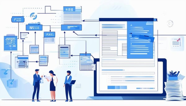 Graphic depiction of Implementing Technology workflow for accounting using automated document retrieval to streamline workflow